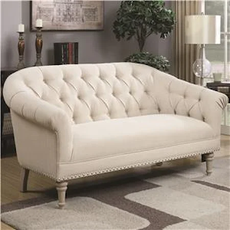 Traditional Settee with Tufting and Pleated Roll Arms